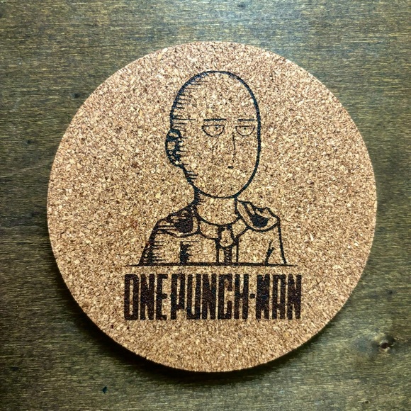 One Punch Man Laser Engraved Cork Coaster - Picture 1 of 5